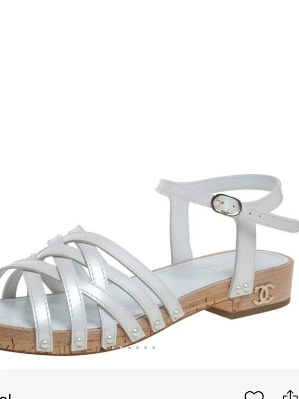 CHANELChanel White Patent Leather Ankle Cork Sandals with Ankle Buckle Size 41